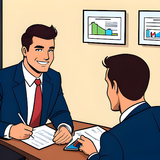 Graphics of a CRM consultant with a client