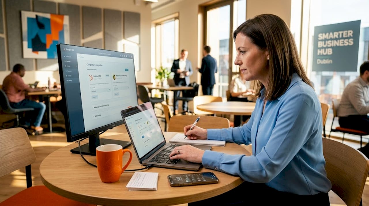 Professional setting up CRM integration at desk