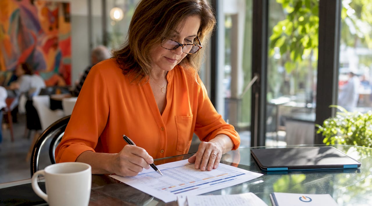 Business analyst reviewing CRM budget spreadsheet