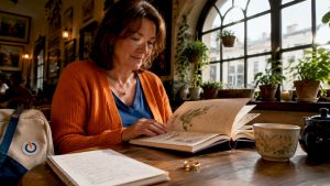 1781487155374_Woman-studying-Irish-culture-at-home-desk Woman studying Irish culture at home desk