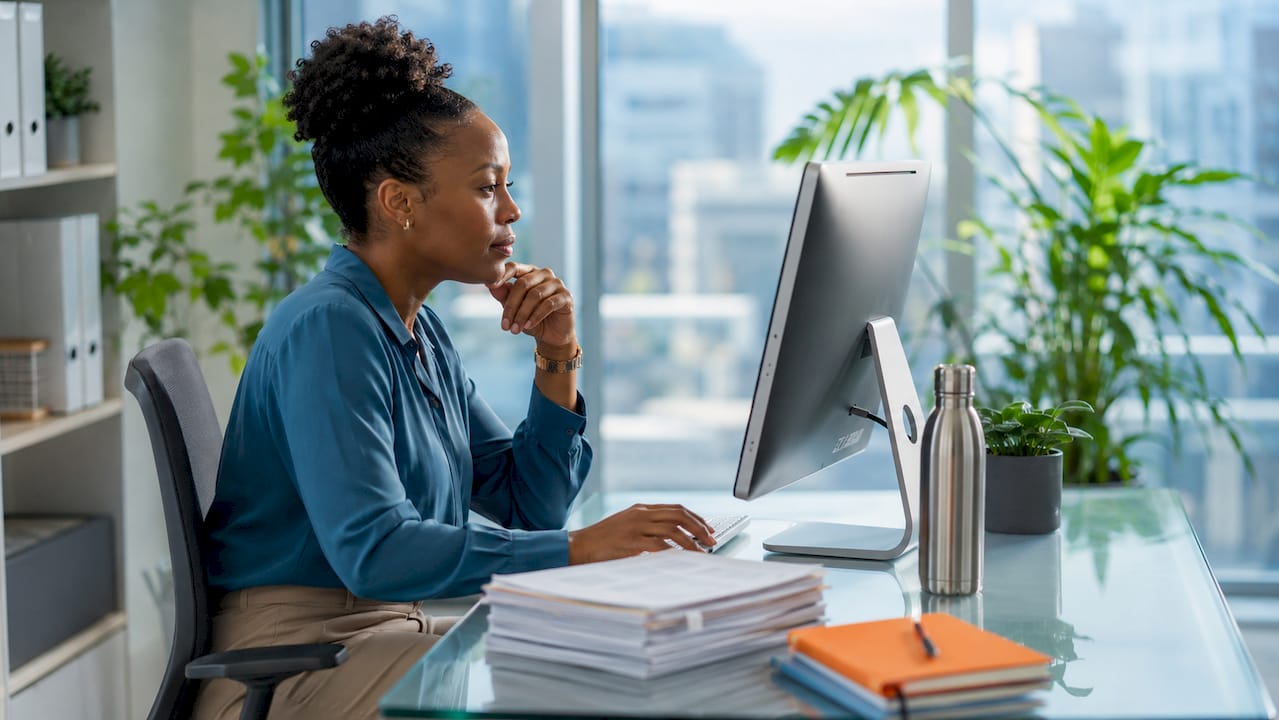 Woman using tailored CRM software at SME office