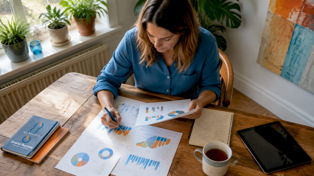 SME owner reviewing CRM reports at desk