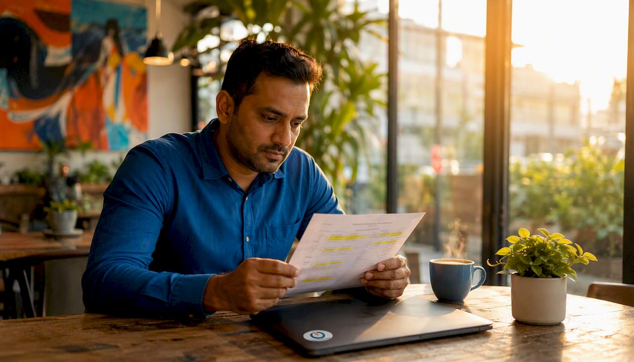 Man reviewing CRM data export at home office