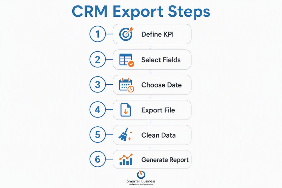 Infographic illustrating CRM export process steps