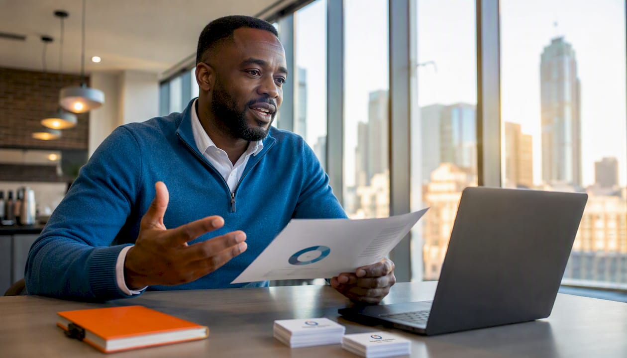 Account manager reviewing renewal with client