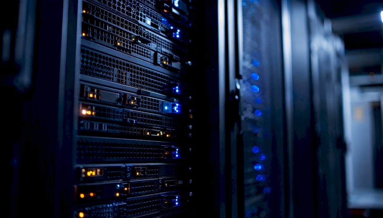 Server room showing activity lights